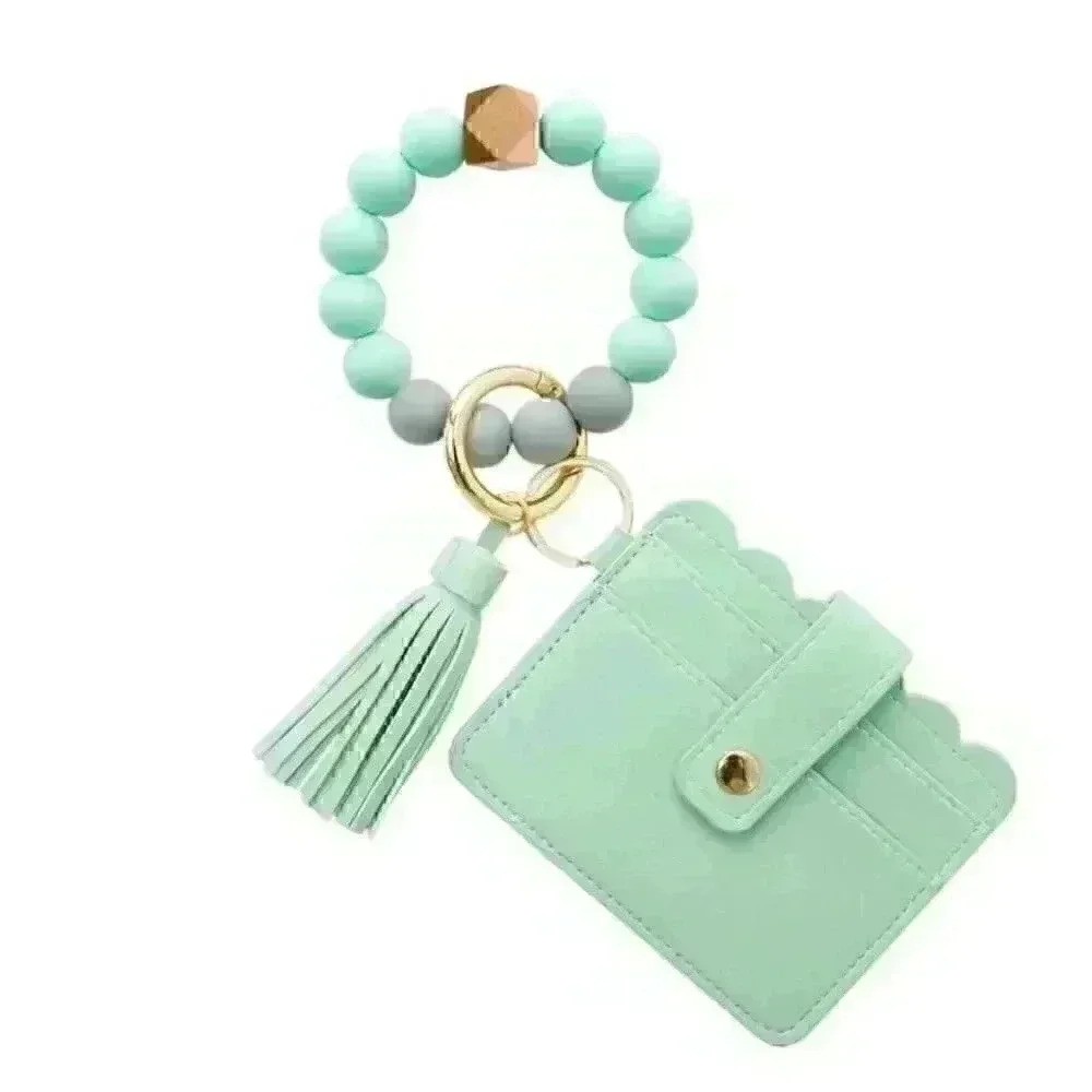 Wristlet Keychain Beaded Bracelet Tassel Card holder